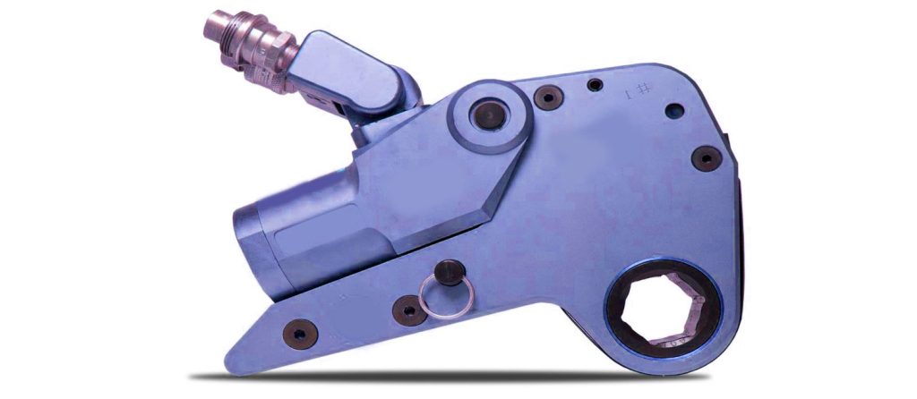 a blue hydraulic torque wrench